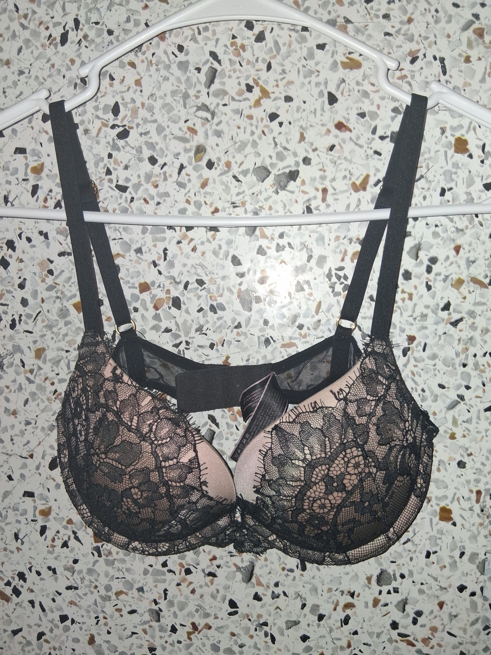 Victoria's Secret Black Lace Overlay on Nude Push-Up Bra